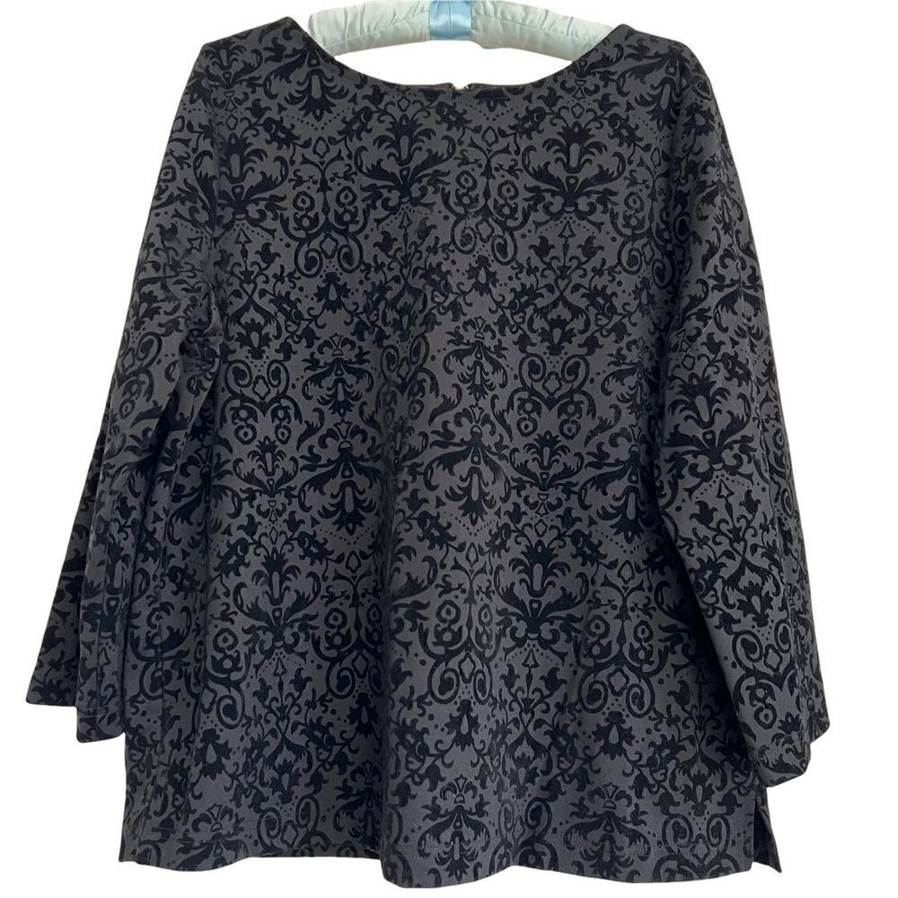 Talbots Damask Flocked Velvet Black Long Sleeve Top Medium